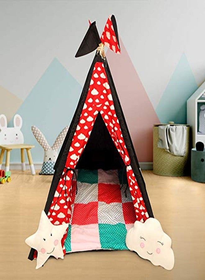 CREATIVE TEXTILES Tent House for Kids Teepee Play Tent for Kids, Portable Teepee Flag House for Boys & Girls, Play House for Indoor & Outdoor with Baby Pillow and Cushions-Black - Image 1
